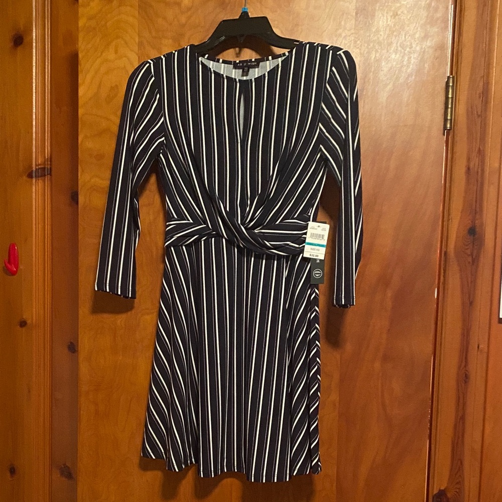 As U Wish Black and White Striped Long Sleeve Dress
